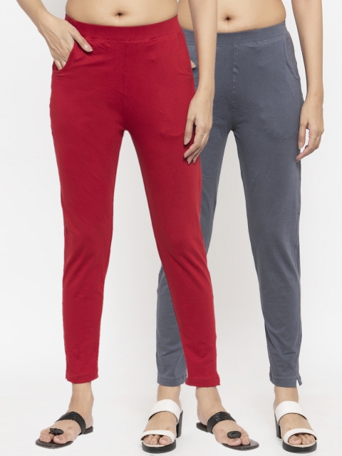 

NEUDIS Women Pack Of 2 Solid Ankle-Length Leggings, Maroon