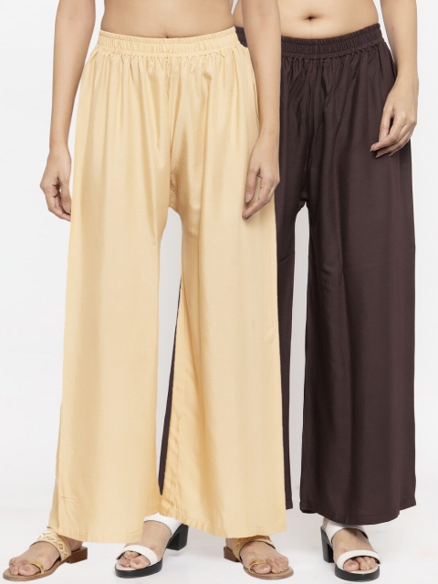 

NEUDIS Women Pack Of 2 Beige & Brown Solid Flared Palazzos