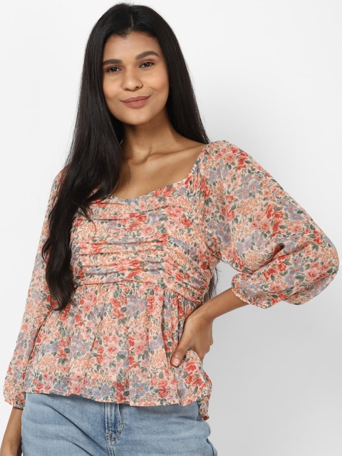 

AMERICAN EAGLE OUTFITTERS Women Pink Printed Peplum Top