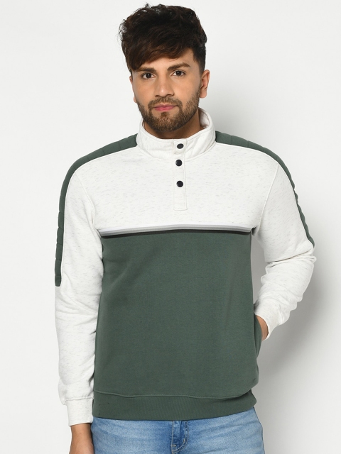 

Octave Men Olive Green & White Colourblocked Sweatshirt