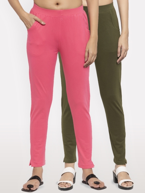 

NEUDIS Women Pack Of 2 Solid Ankle-Length Leggings, Pink