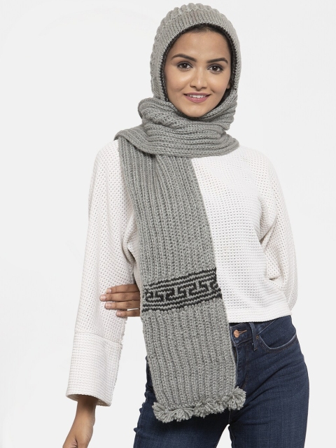 

Bodh Design Unisex Grey Hand Knitted Hooded Muffler