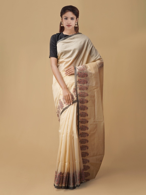 

Unnati Silks Cream-Coloured Silk Cotton Woven Design Chanderi Handloom Saree