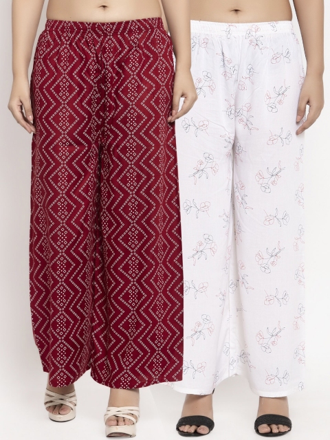 

KLOTTHE Women Pack Of 2 Maroon & White Printed Flared Palazzos