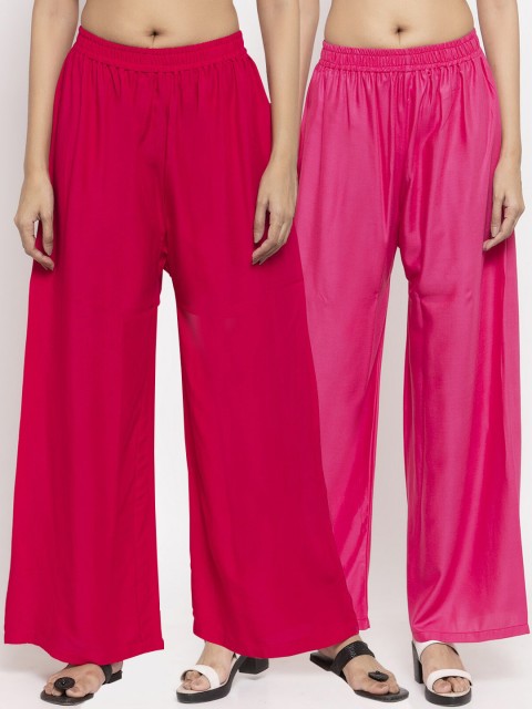 

NEUDIS Women Pack Of 2 Magenta & Pink Solid Flared Palazzos