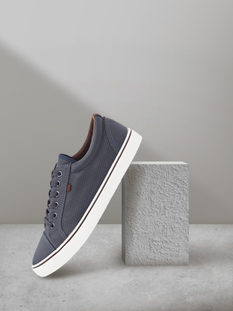 

shoexpress Men Navy Blue Textile Walking Shoes