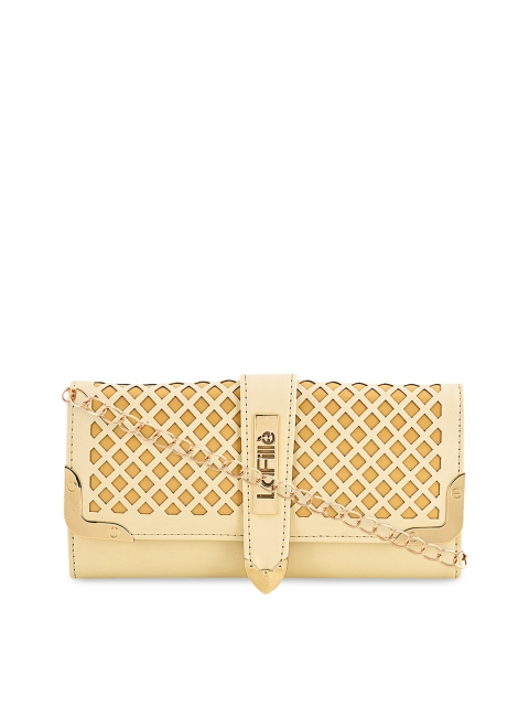 

LaFille Women Cream-Coloured Cut Work Three Fold Wallet