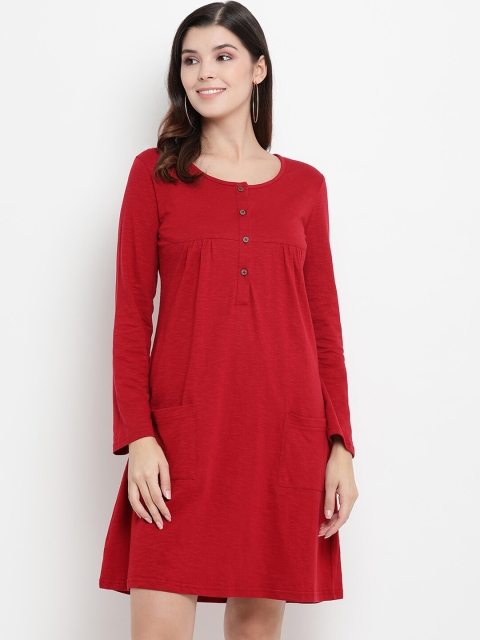 

THREAD MUSTER Women Red Solid A-Line Dress