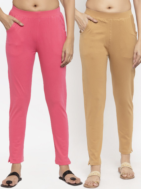 

NEUDIS Women Pack Of 2 Solid Ankle-Length Leggings, Pink