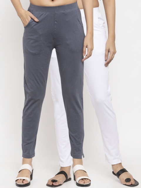 

NEUDIS Women Pack of 2 Solid Ankle Length Leggings, White