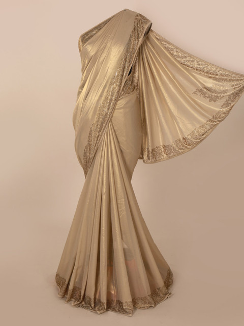 

Pothys Cream-Coloured Solid Pure Georgette Saree