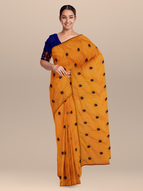 

KLM Fashion Mall Yellow & Off-White Organza Embroidered Saree