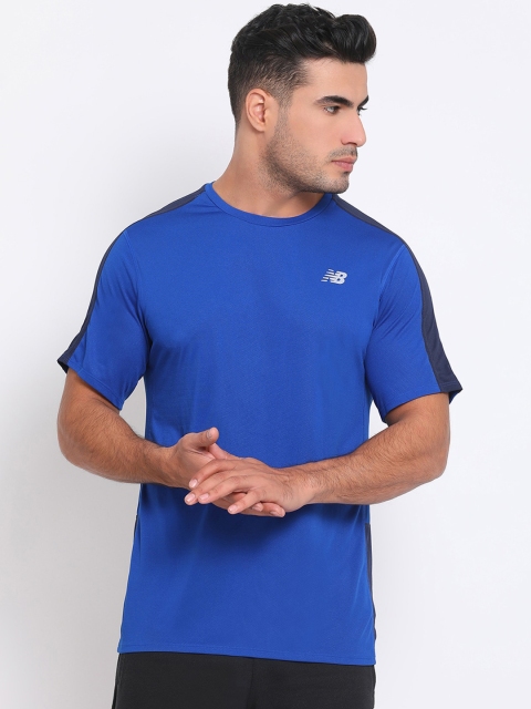 

New Balance Men Blue Solid Round Neck T-shirt