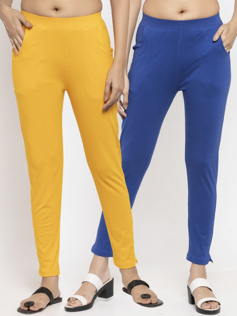 

NEUDIS Women Pack Of 2 Solid Ankle-Length Leggings, Yellow