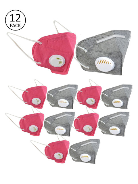

OOMPH Unisex Pack of 12 Solid 5-Ply Reusable Anti-Pollution KN95 Masks, Grey