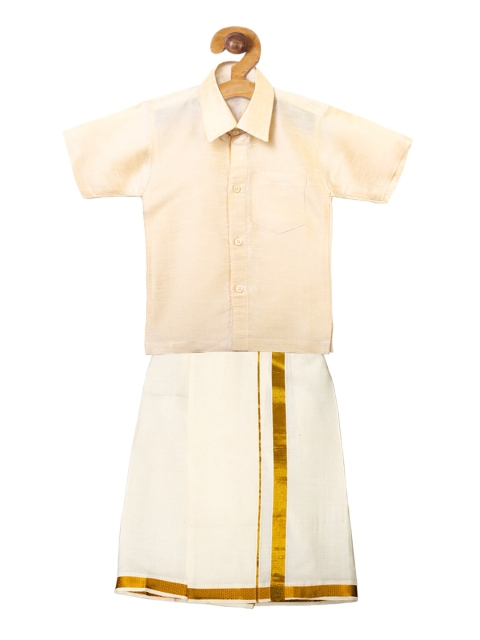 

Ridokidz Boys Cream-Coloured Solid Shirt and Veshti