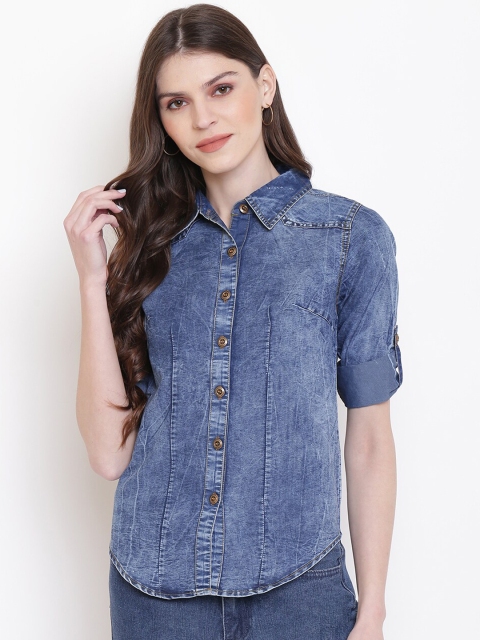 

Mayra Women Blue Slim Fit Faded Casual Shirt
