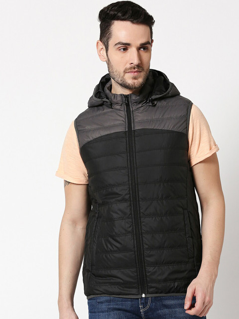 

Bewakoof Men Grey & Black Colourblocked Padded Jacket