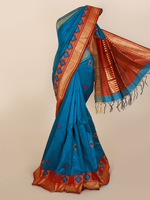 

Pothys Blue Embroidered Jute Silk Saree
