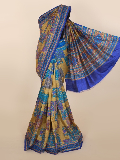 

Pothys Gold-Toned & Blue Jute Silk Printed Saree