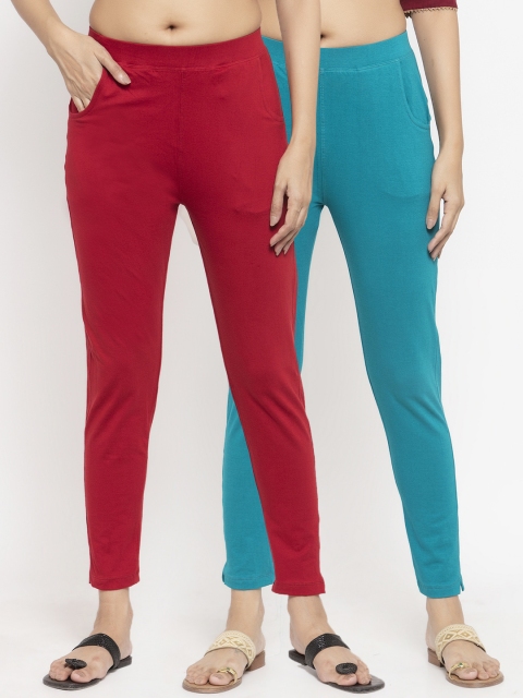 

NEUDIS Women Pack of 2 Solid Ankle Length Leggings, Maroon