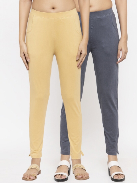 

NEUDIS Women Pack Of 2 Solid Ankle-Length Leggings, Beige