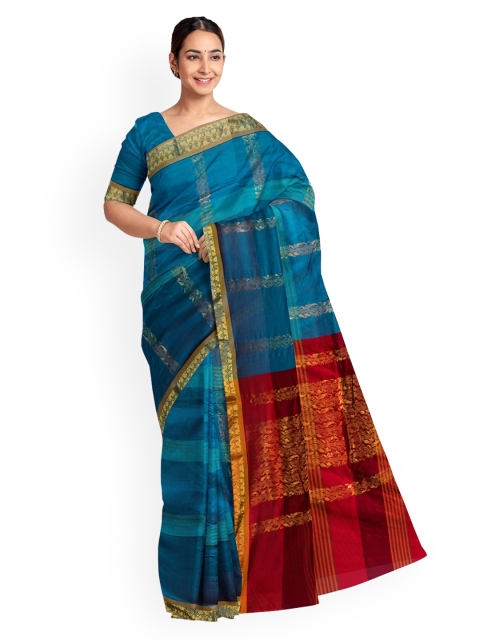 

KLM Fashion Mall Blue & Red Silk Blend Woven Design Saree