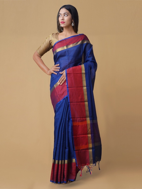 

Unnati Silks Blue Solid Chanderi Saree