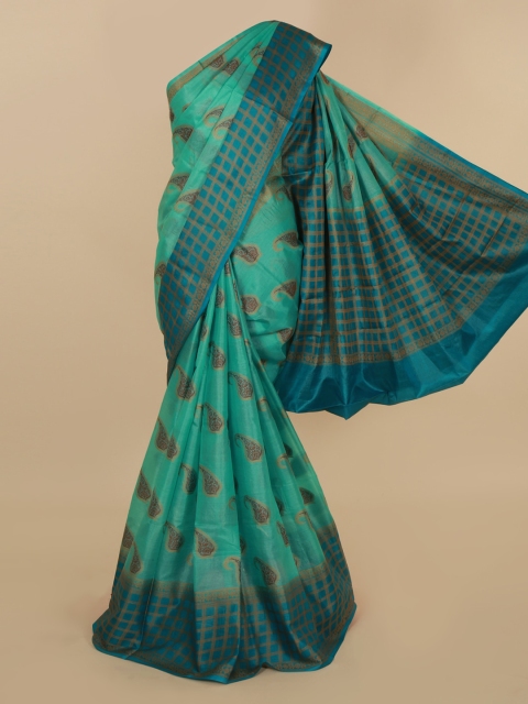 

Pothys Blue Jute Silk Woven Design Tussar Saree