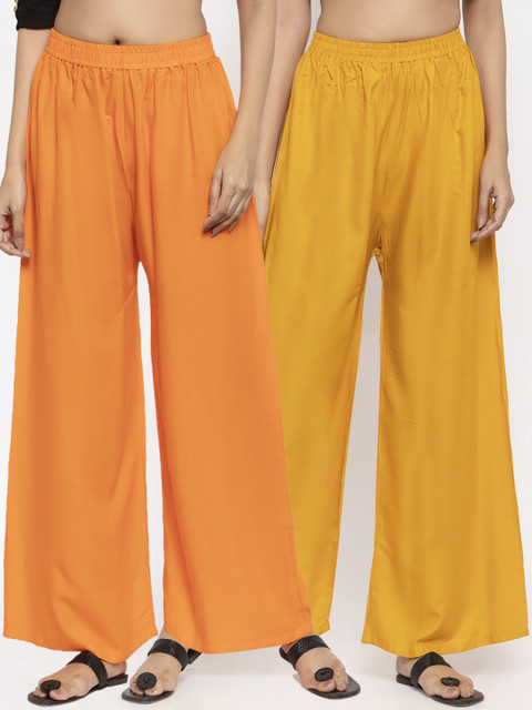

NEUDIS Women Pack Of 2 Solid Flared Palazzos, Orange