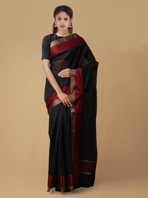 

Unnati Silks Black Silk Cotton Solid Chanderi Saree