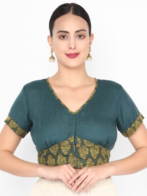 

Molcha Women Green Ajrak Printed Saree Blouse