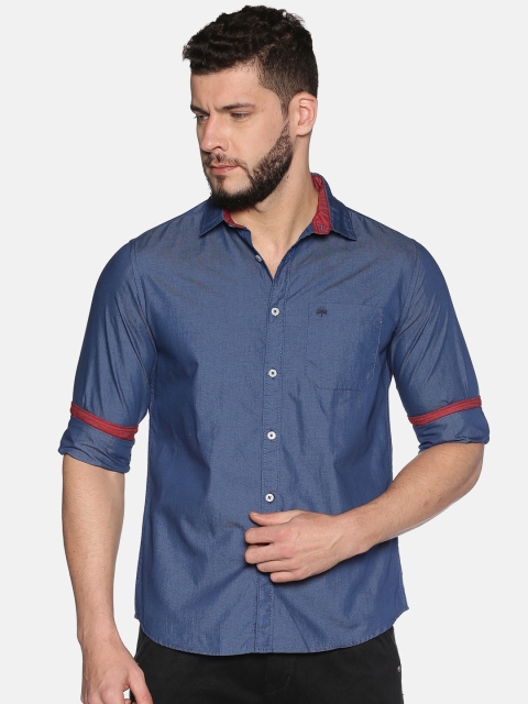 

Chennis Men Navy Blue Slim Fit Solid Cotton Casual Shirt