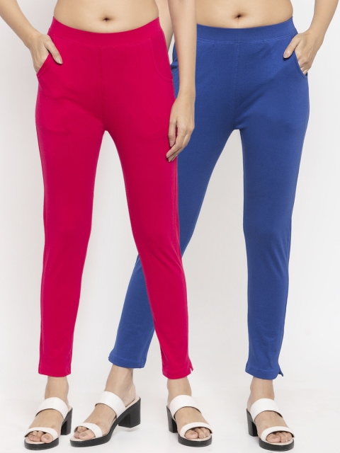 

NEUDIS Women Pack of 2 Solid Ankle-Length Leggings, Blue
