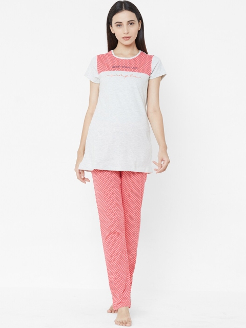 

Sweet Dreams Women Pink & Grey Melange Printed Night suit