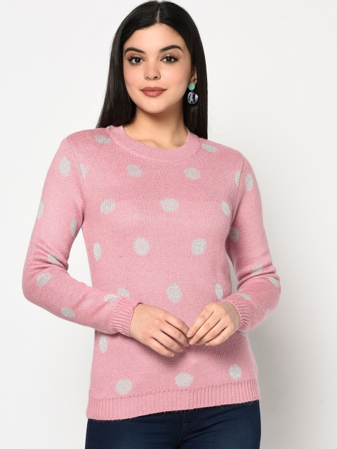 

METTLE Women Pink Polka Dots Printed Pullover Sweater