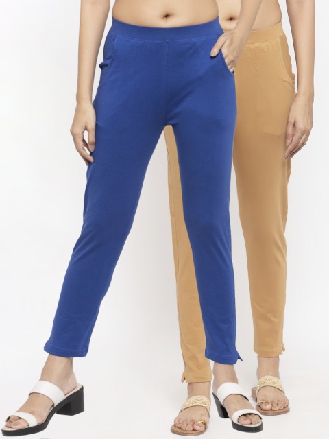 

NEUDIS Women Pack Of 2 Solid Ankle-Length Leggings, Blue