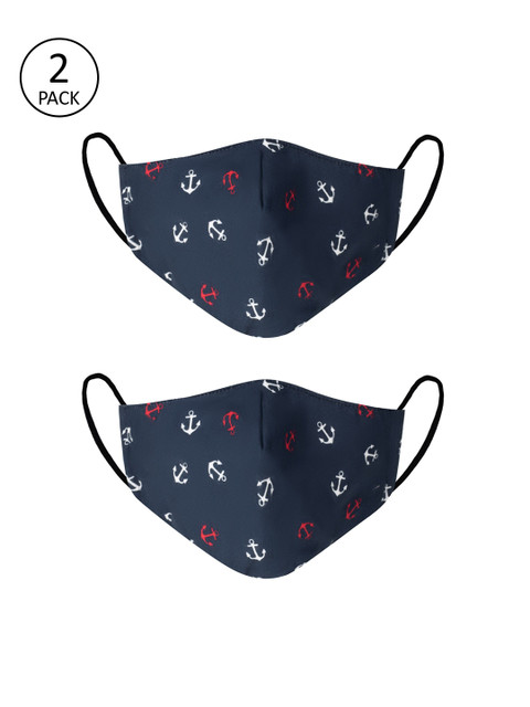 

VEA Kids Pack Of 2 Navy Blue & White Printed 3-Ply Reusable 5 Layered Protective Outdoor Masks