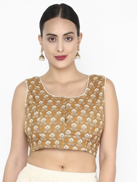 

Molcha Women Brown & Beige Sanganeri Printed Blouse