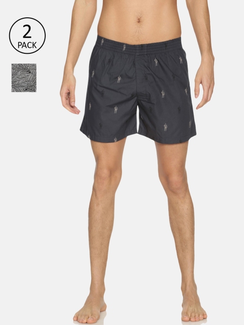 

IVOC Men Pack Of 2 Printed Pure Cotton Boxers-IOMBSCMSC07L34-9, Black