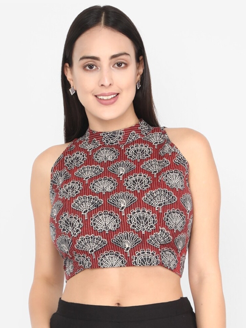 

Molcha Women Maroon & Black Ajrak Printed Saree Blouse