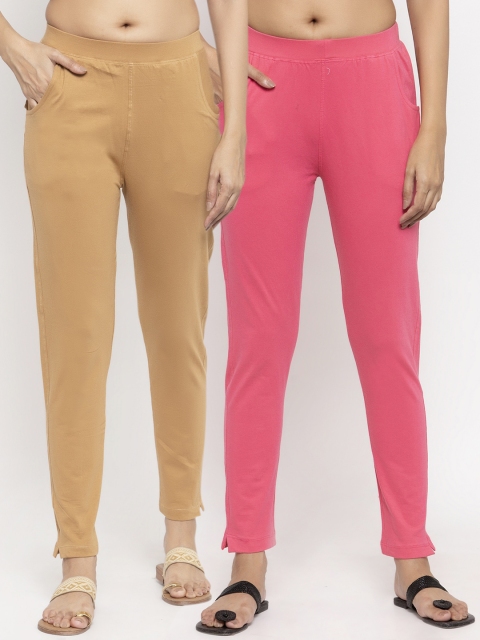 

NEUDIS Women Pack Of 2 Solid Ankle-Length Leggings, Pink