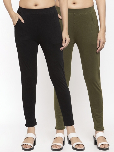 

NEUDIS Women Pack Of 2 Solid Ankle-Length Leggings, Black
