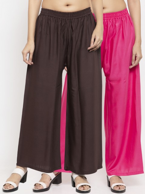 

NEUDIS Women Pack Of 2 Solid Flared Palazzos, Brown