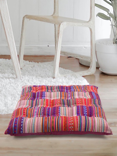 

Tistabene Navy Blue & Black Printed Rectangle-Shaped Floor Cushion, Red