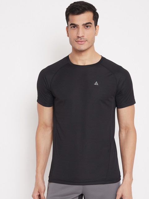 

Athleto Men Black Solid Round Neck T-shirt