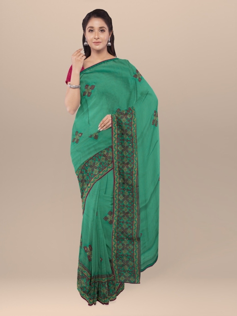 

KLM Fashion Mall Green Embroidered Organza Saree