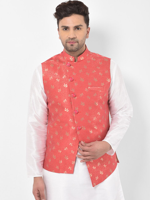 

SG LEMAN Men Pink & Gold-Coloured Woven Design Nehru Jacket