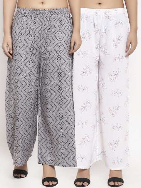 

KLOTTHE Women Pack Of 2 Grey & White Printed Flared Palazzos