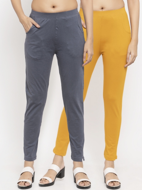 

NEUDIS Women Pack of 2 Solid Ankle-Length Leggings, Mustard
